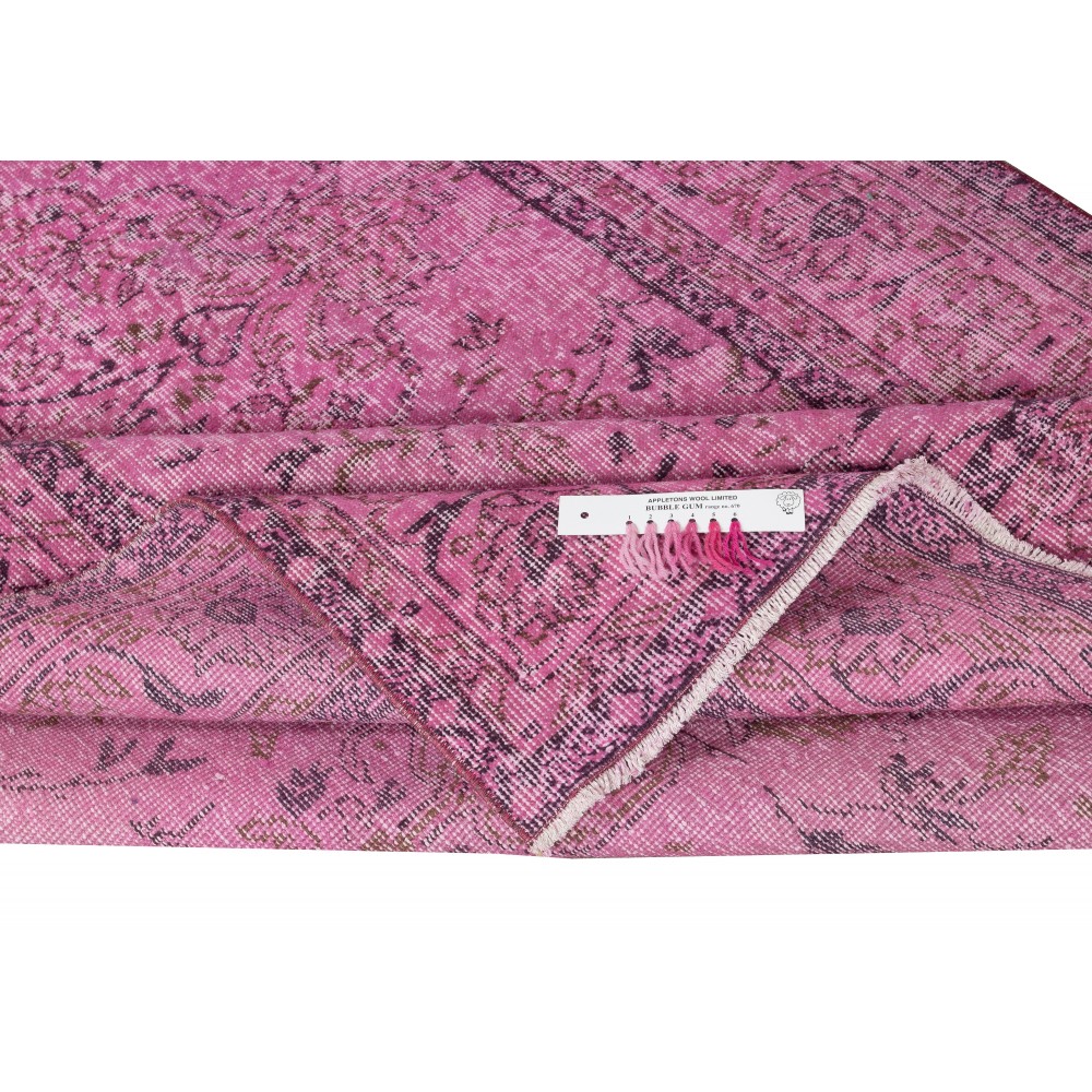 Hand-knotted Vintage Turkish Wool Area Rug Overdyed in Pink for Modern Interiors Hand-knotted Vintage Turkish Wool Area Rug Overdyed in Pink for Modern Interiors