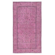 Hand-knotted Vintage Turkish Wool Area Rug Overdyed in Pink for Modern Interiors