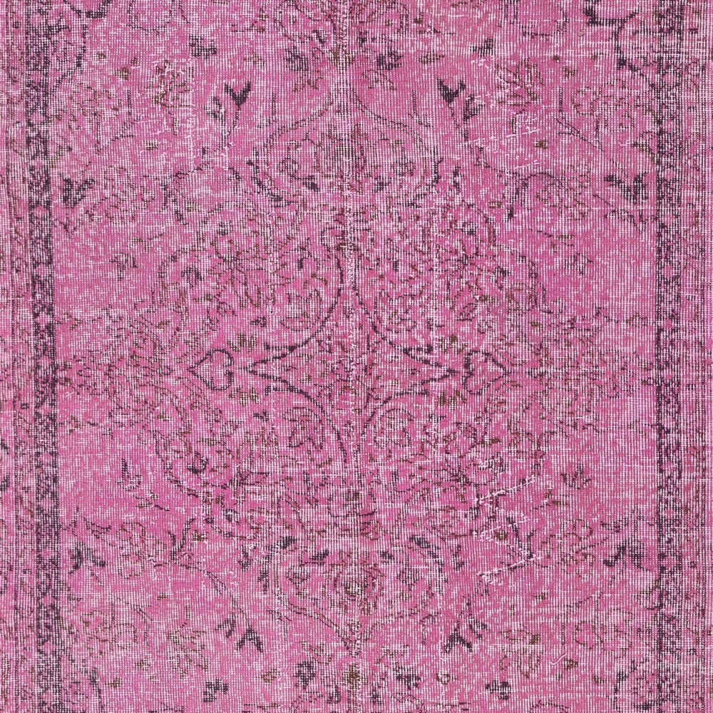 Hand-knotted Vintage Turkish Wool Area Rug Overdyed in Pink for Modern Interiors Hand-knotted Vintage Turkish Wool Area Rug Overdyed in Pink for Modern Interiors