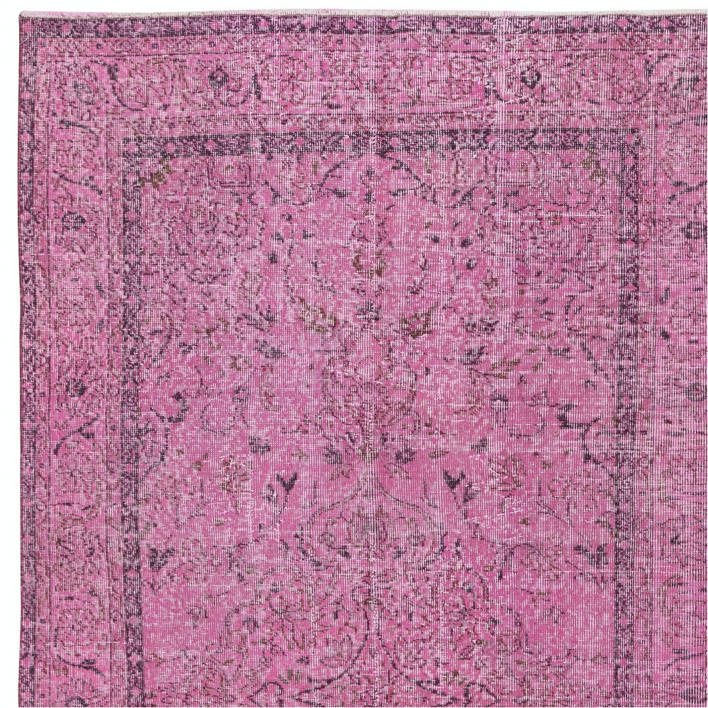 Hand-knotted Vintage Turkish Wool Area Rug Overdyed in Pink for Modern Interiors Hand-knotted Vintage Turkish Wool Area Rug Overdyed in Pink for Modern Interiors