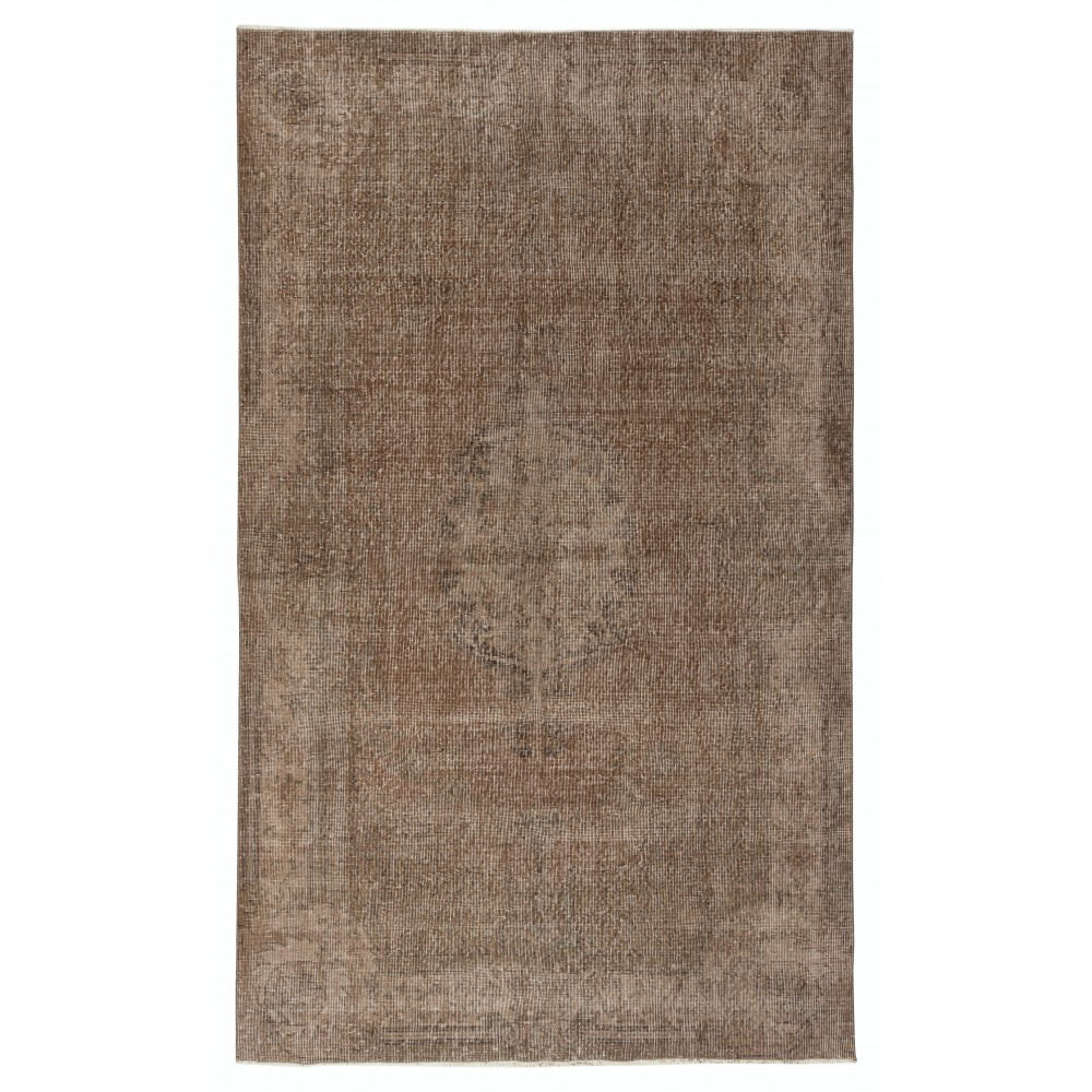Vintage Handmade Turkish Wool Area Rug Overdyed in Brown color for Contemporary Interiors