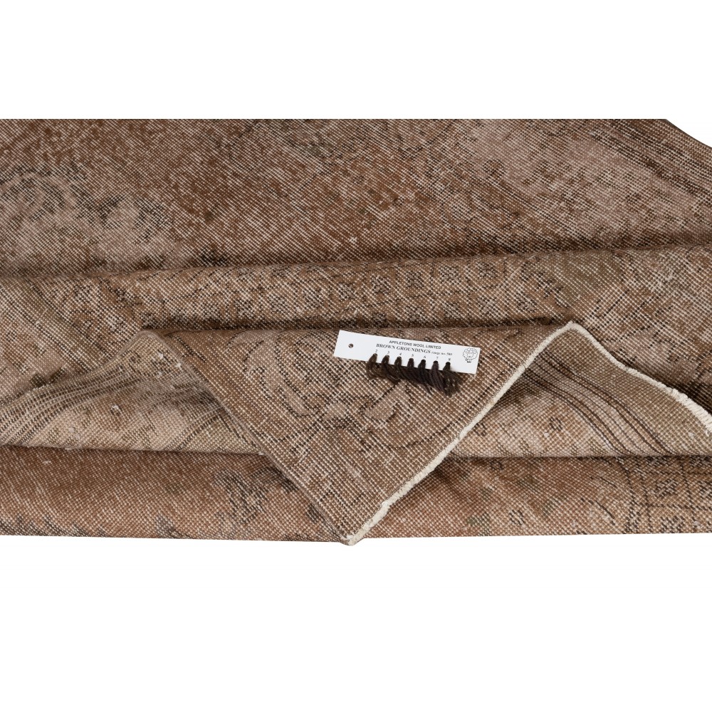 Vintage Handmade Turkish Wool Area Rug Overdyed in Brown color for Contemporary Interiors