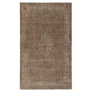 Vintage Handmade Turkish Wool Area Rug Overdyed in Brown color for Contemporary Interiors