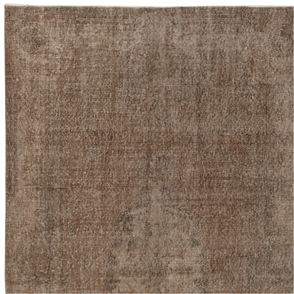 Vintage Handmade Turkish Wool Area Rug Overdyed in Brown color for Contemporary Interiors