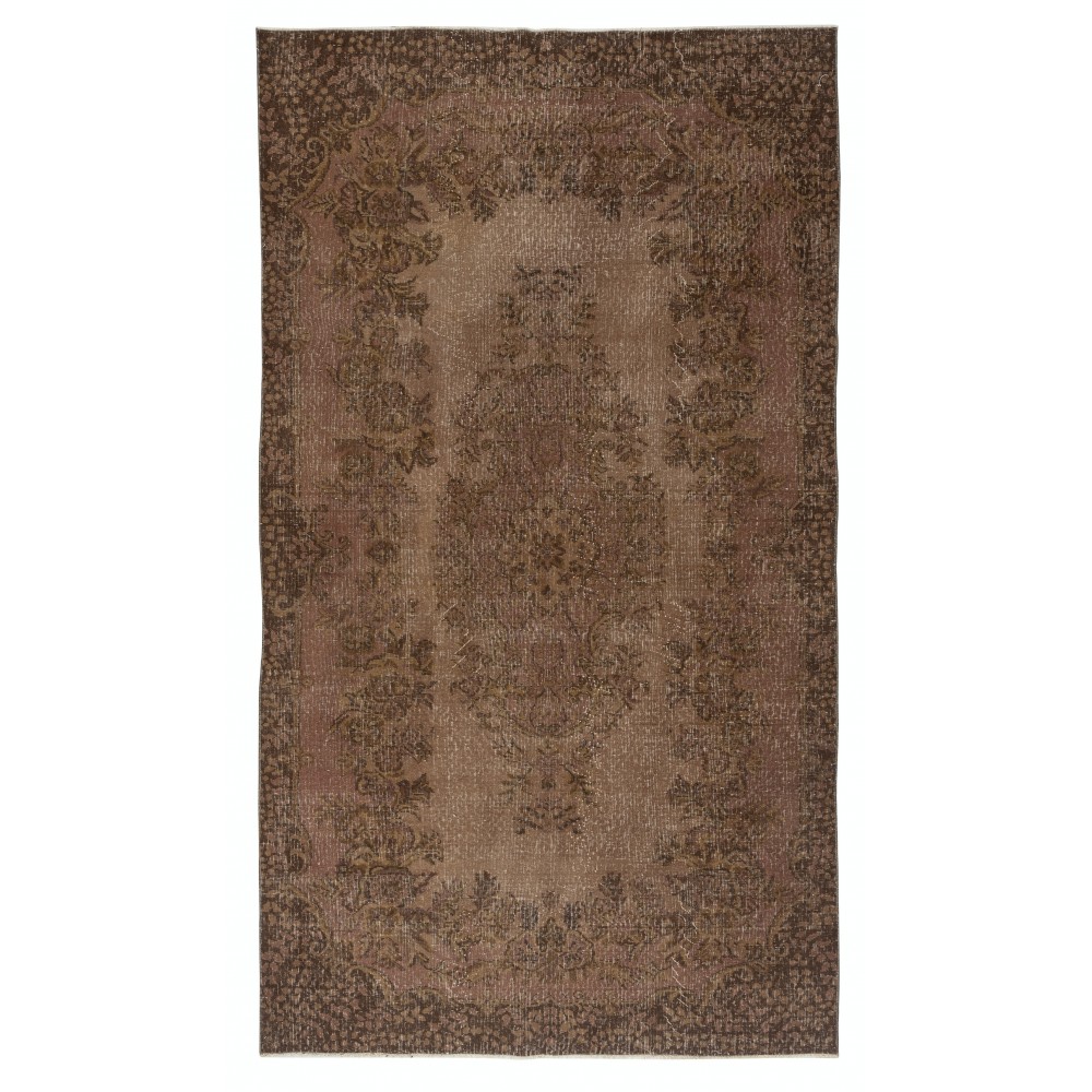Vintage Wool Area Rug Overdyed in Brown for Contemporary Interiors. Hand-knotted in Turkey