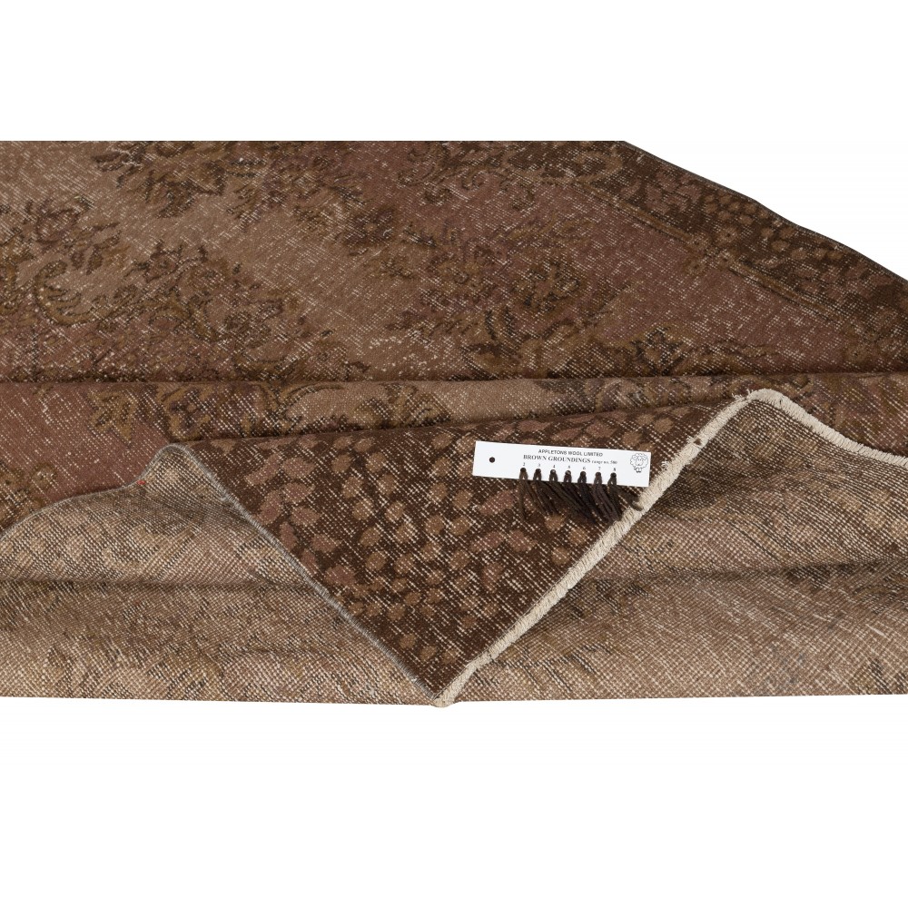 Vintage Wool Area Rug Overdyed in Brown for Contemporary Interiors. Hand-knotted in Turkey