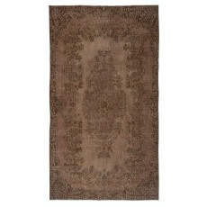 Vintage Wool Area Rug Overdyed in Brown for Contemporary Interiors. Hand-knotted in Turkey