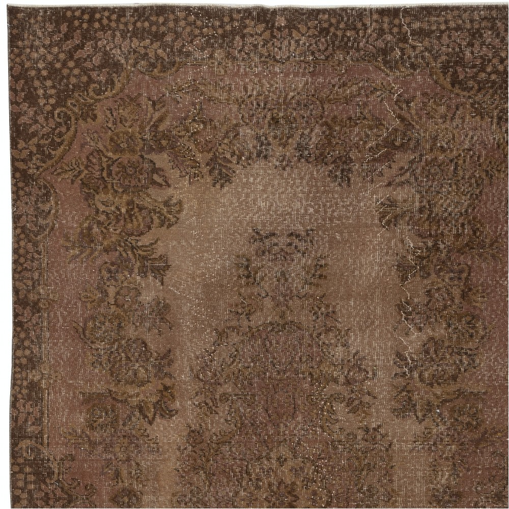 Vintage Wool Area Rug Overdyed in Brown for Contemporary Interiors. Hand-knotted in Turkey
