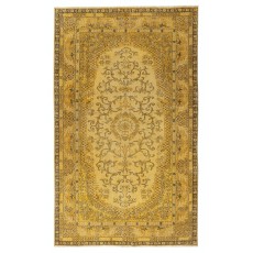 Yellow Overdyed Vintage Turkish Area Rug. Hand-Knotted Wool Carpet for Modern Interiors