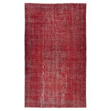 Modern Red Turkish Carpet for Bedroom. Vintage Handmade Wool Area Rug for Living Room