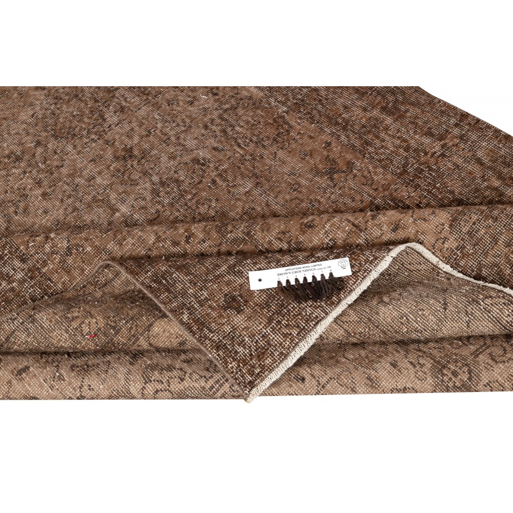 Vintage Wool Area Rug Overdyed in Brown for Modern Interiors. Handmade in Turkey