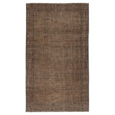 Vintage Wool Area Rug Overdyed in Brown for Modern Interiors. Handmade in Turkey