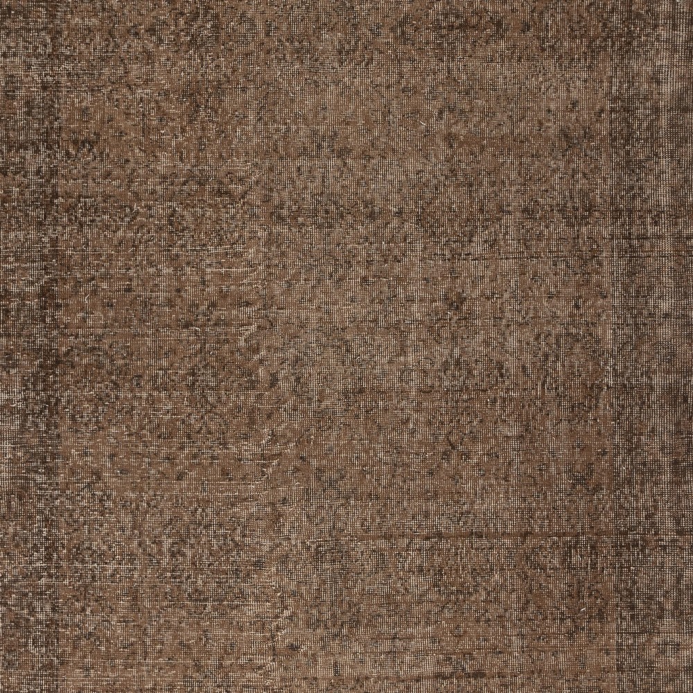 Vintage Wool Area Rug Overdyed in Brown for Modern Interiors. Handmade in Turkey