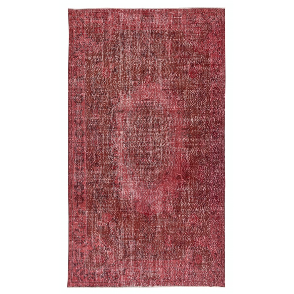 Red Overdyed Vintage Area Rug, Handwoven and Handknotted in Turkey for Contemporary Interiors Red Overdyed Vintage Area Rug, Handwoven and Handknotted in Turkey for Contemporary Interiors