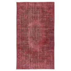 Red Overdyed Vintage Area Rug, Handwoven and Handknotted in Turkey for Contemporary Interiors