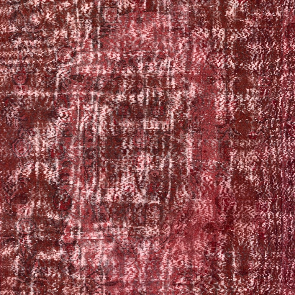 Red Overdyed Vintage Area Rug, Handwoven and Handknotted in Turkey for Contemporary Interiors Red Overdyed Vintage Area Rug, Handwoven and Handknotted in Turkey for Contemporary Interiors