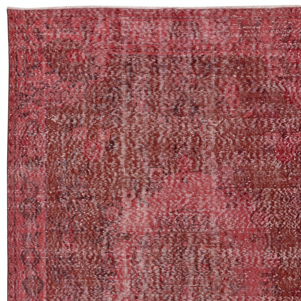 Red Overdyed Vintage Area Rug, Handwoven and Handknotted in Turkey for Contemporary Interiors Red Overdyed Vintage Area Rug, Handwoven and Handknotted in Turkey for Contemporary Interiors