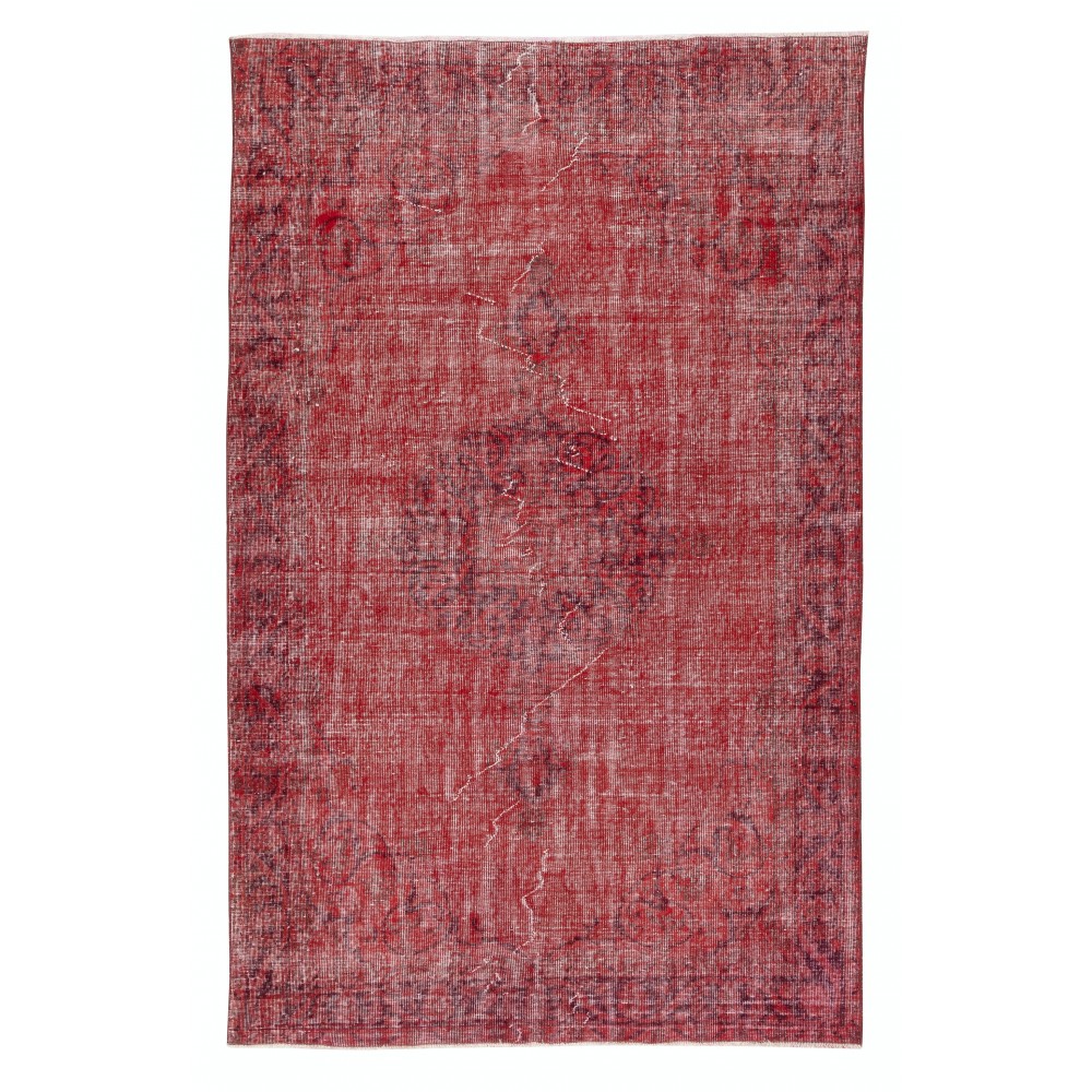 Red Overdyed Handmade Wool Rug. Vintage Turkish Area Rug for Living Room Red Overdyed Handmade Wool Rug. Vintage Turkish Area Rug for Living Room