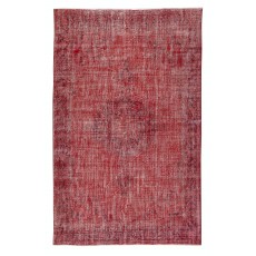 Red Overdyed Handmade Wool Rug. Vintage Turkish Area Rug for Living Room