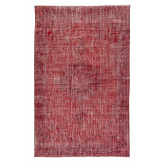 Red Overdyed Handmade Wool Rug. Vintage Turkish Area Rug for Living Room