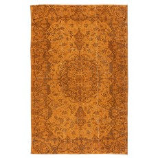 Orange Redyed Vintage Area Rug for Modern Interiors. Handknotted and Handwoven in Turkey