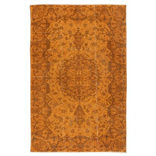Orange Redyed Vintage Area Rug for Modern Interiors. Handknotted and Handwoven in Turkey