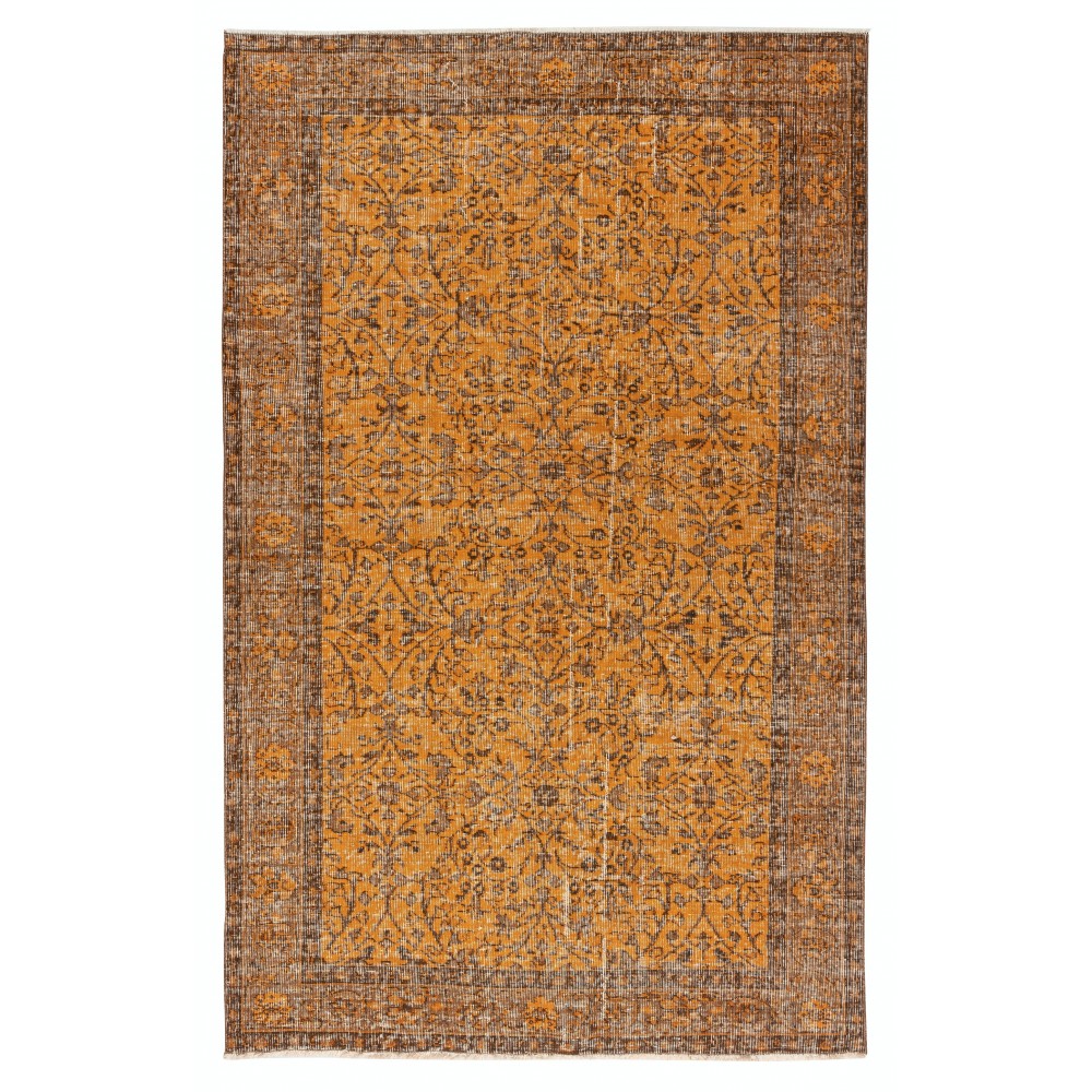 Hand-knotted Vintage Turkish Wool Area Rug Overdyed in Orange for Modern Interiors Hand-knotted Vintage Turkish Wool Area Rug Overdyed in Orange for Modern Interiors