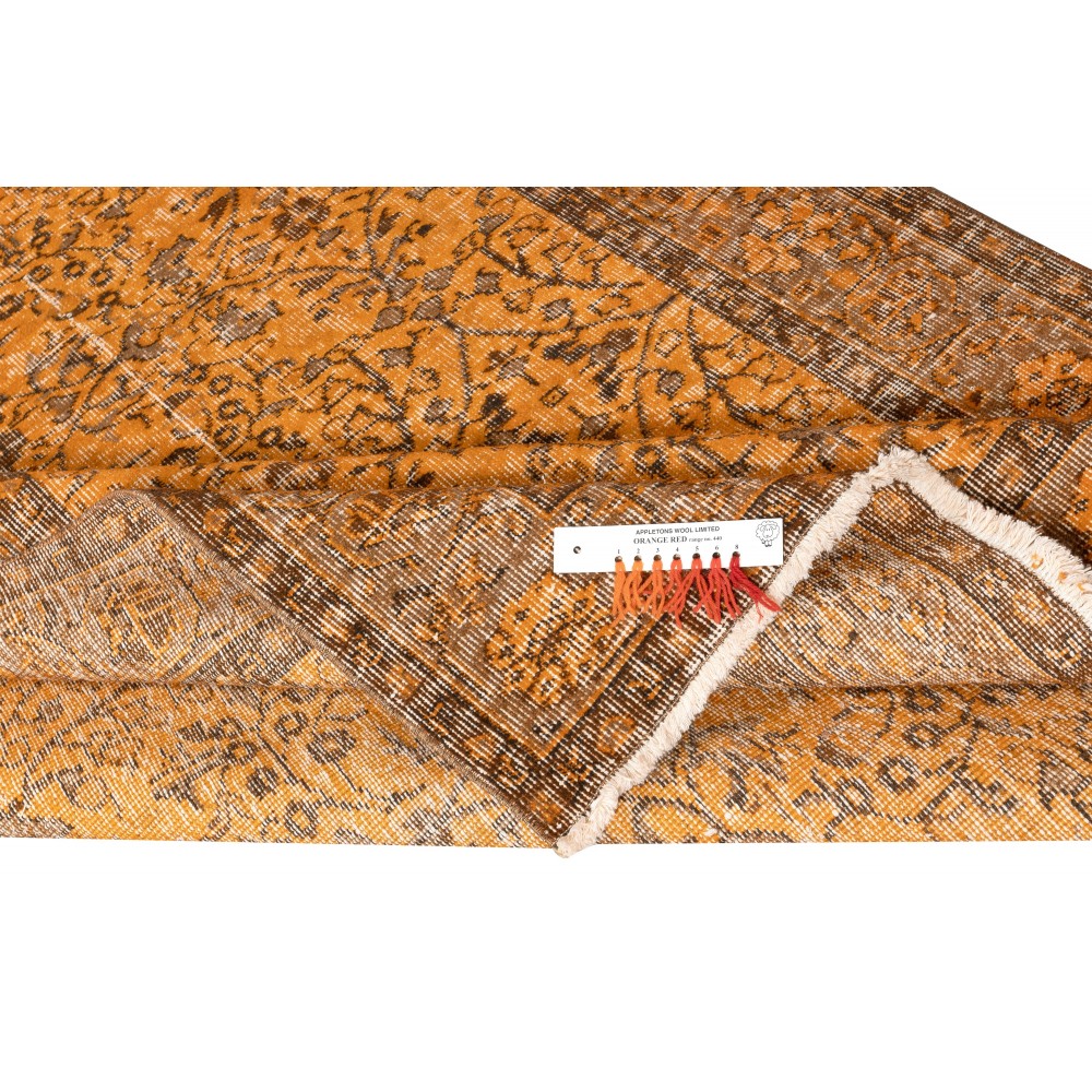 Hand-knotted Vintage Turkish Wool Area Rug Overdyed in Orange for Modern Interiors Hand-knotted Vintage Turkish Wool Area Rug Overdyed in Orange for Modern Interiors