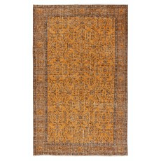 Hand-knotted Vintage Turkish Wool Area Rug Overdyed in Orange for Modern Interiors
