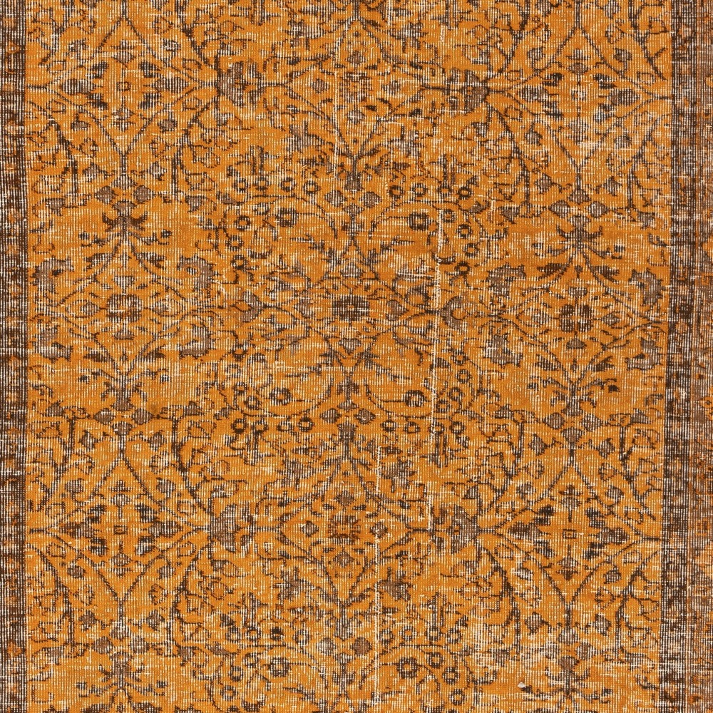 Hand-knotted Vintage Turkish Wool Area Rug Overdyed in Orange for Modern Interiors Hand-knotted Vintage Turkish Wool Area Rug Overdyed in Orange for Modern Interiors