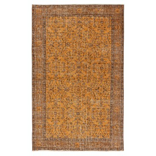 Hand-knotted Vintage Turkish Wool Area Rug Overdyed in Orange for Modern Interiors