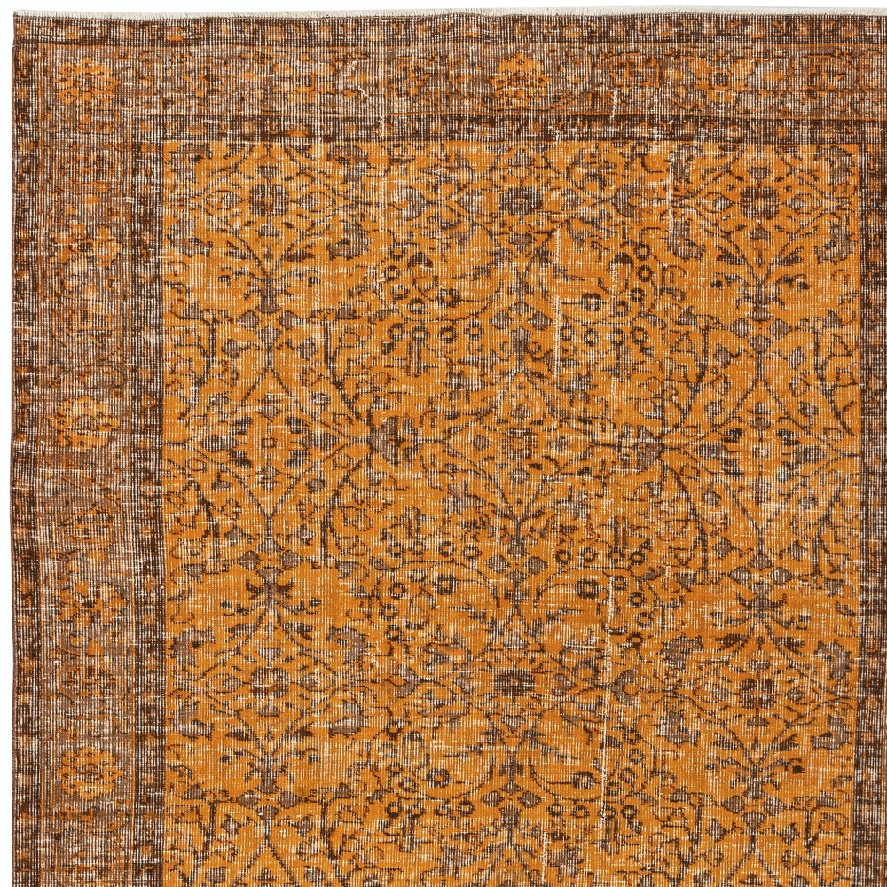 Hand-knotted Vintage Turkish Wool Area Rug Overdyed in Orange for Modern Interiors Hand-knotted Vintage Turkish Wool Area Rug Overdyed in Orange for Modern Interiors