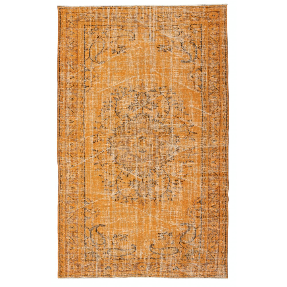 Vintage Wool Area Rug Overdyed in Orange for Contemporary Interiors. Hand-knotted in Turkey Vintage Wool Area Rug Overdyed in Orange for Contemporary Interiors. Hand-knotted in Turkey