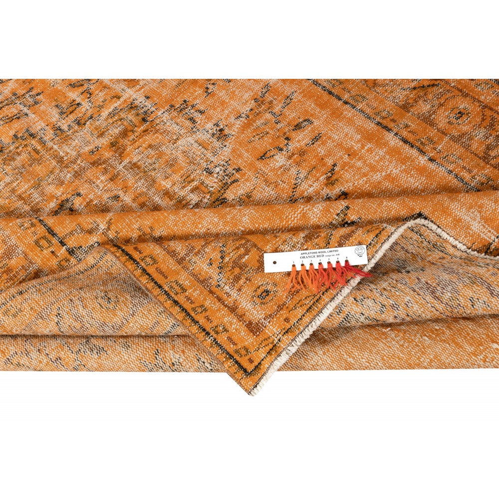 Vintage Wool Area Rug Overdyed in Orange for Contemporary Interiors. Hand-knotted in Turkey Vintage Wool Area Rug Overdyed in Orange for Contemporary Interiors. Hand-knotted in Turkey