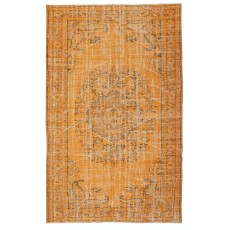Vintage Wool Area Rug Overdyed in Orange for Contemporary Interiors. Hand-knotted in Turkey