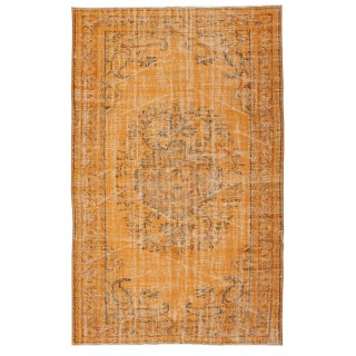 Vintage Wool Area Rug Overdyed in Orange for Contemporary Interiors. Hand-knotted in Turkey