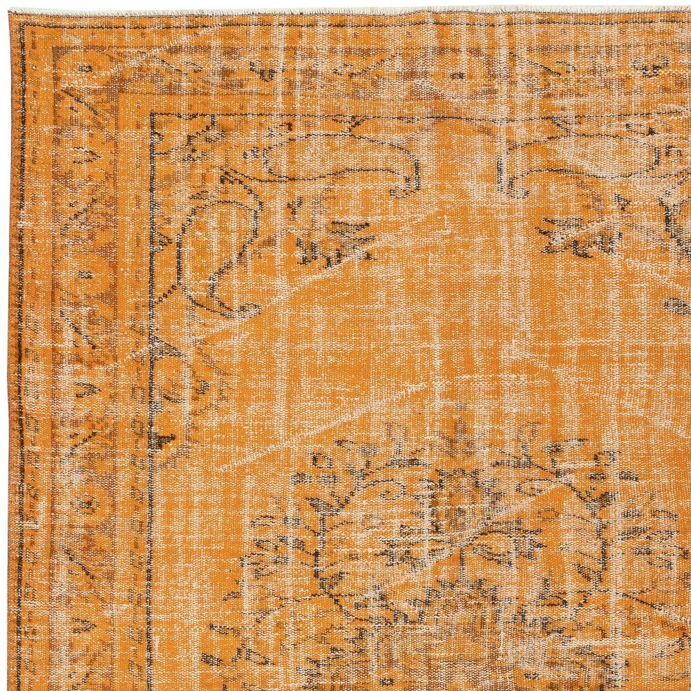 Vintage Wool Area Rug Overdyed in Orange for Contemporary Interiors. Hand-knotted in Turkey Vintage Wool Area Rug Overdyed in Orange for Contemporary Interiors. Hand-knotted in Turkey
