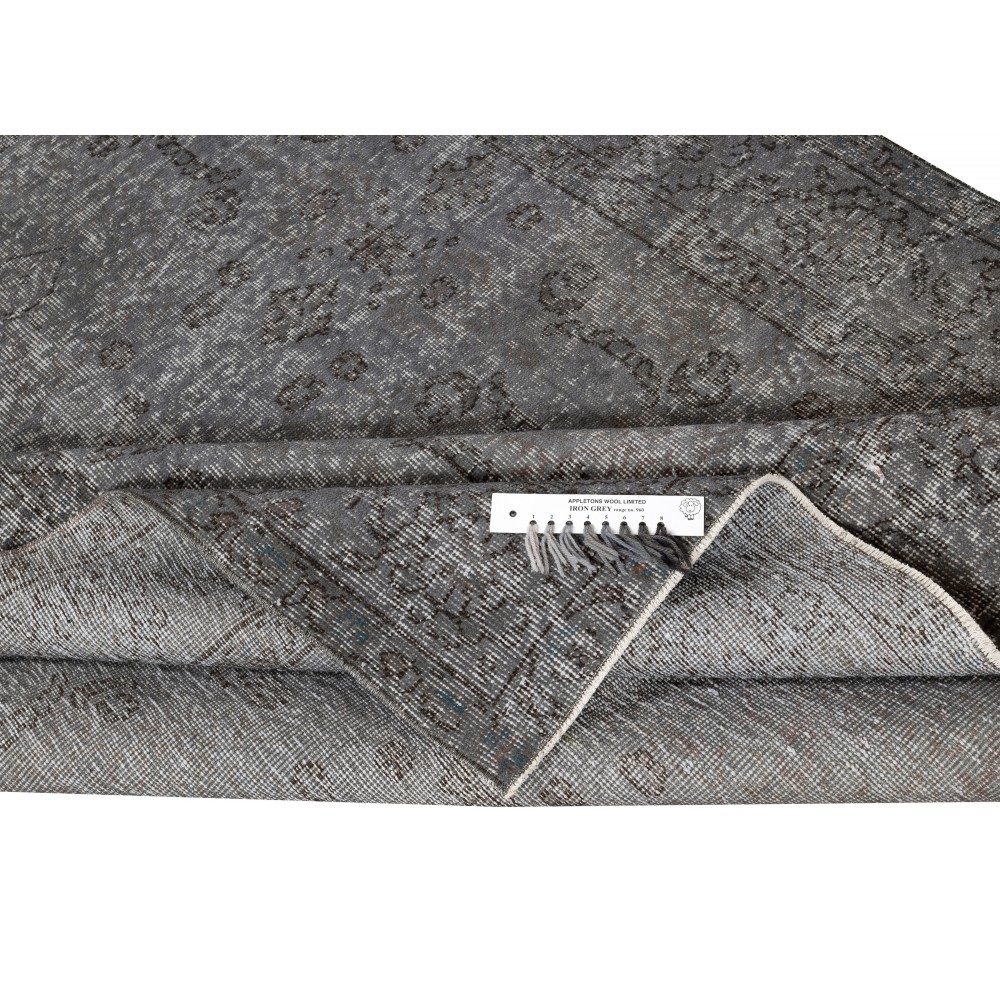 Vintage Handmade Turkish Wool Area Rug Overdyed in Gray for Contemporary Interiors Vintage Handmade Turkish Wool Area Rug Overdyed in Gray for Contemporary Interiors