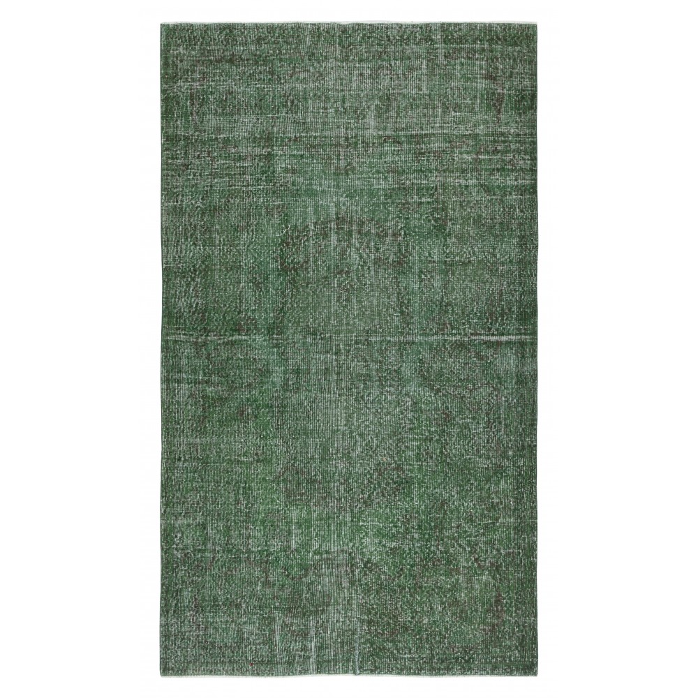 Hand-knotted Vintage Turkish Wool Area Rug Overdyed in Green for Modern Interiors Hand-knotted Vintage Turkish Wool Area Rug Overdyed in Green for Modern Interiors