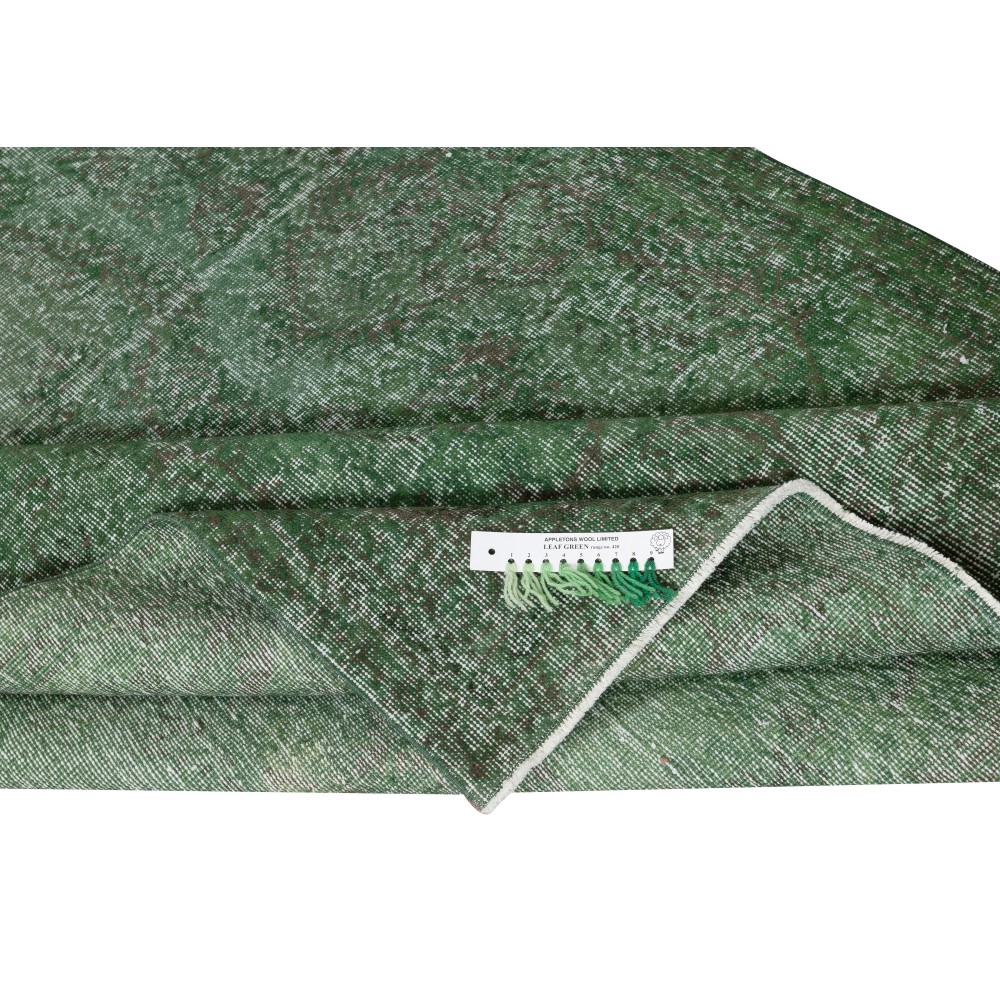 Hand-knotted Vintage Turkish Wool Area Rug Overdyed in Green for Modern Interiors Hand-knotted Vintage Turkish Wool Area Rug Overdyed in Green for Modern Interiors