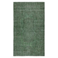 Hand-knotted Vintage Turkish Wool Area Rug Overdyed in Green for Modern Interiors