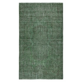 Hand-knotted Vintage Turkish Wool Area Rug Overdyed in Green for Modern Interiors