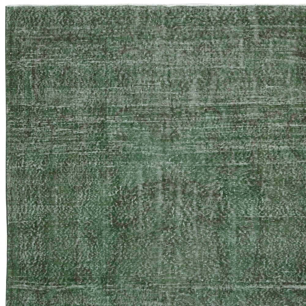 Hand-knotted Vintage Turkish Wool Area Rug Overdyed in Green for Modern Interiors Hand-knotted Vintage Turkish Wool Area Rug Overdyed in Green for Modern Interiors