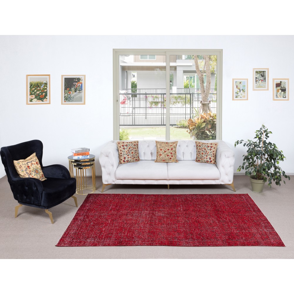 Red Handmade Turkish Area Rug for Living Room, Entrance, Bedroom, Dining Room & Kids Room