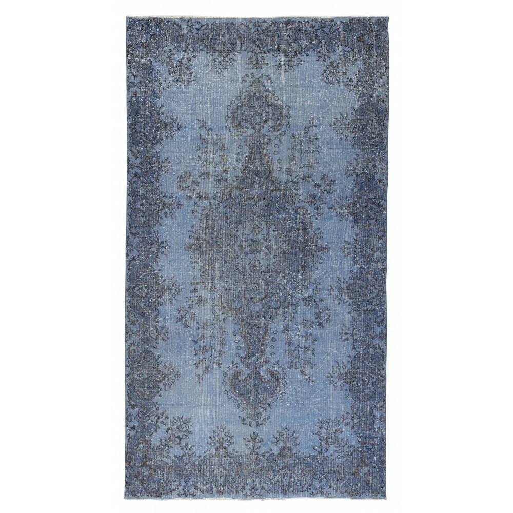 Blue Overdyed Vintage Turkish Area Rug. Hand-Knotted Wool Carpet for Modern Interiors