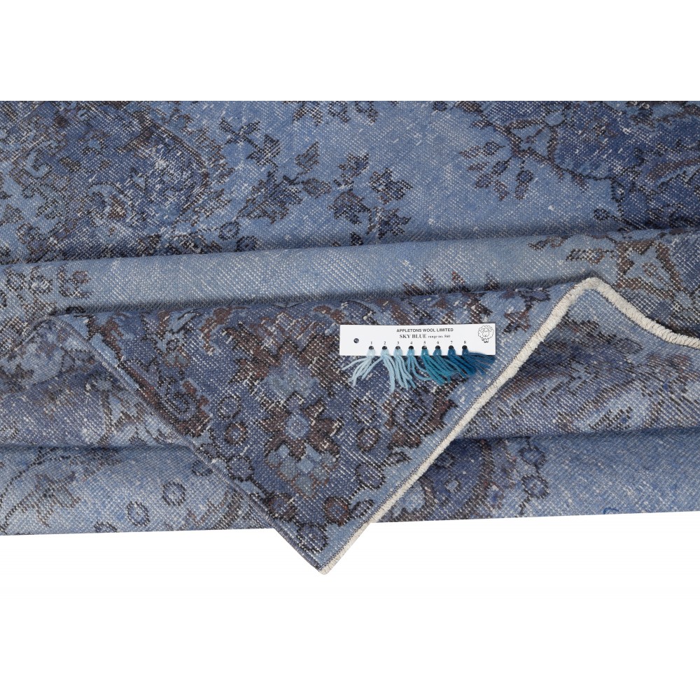 Blue Overdyed Vintage Turkish Area Rug. Hand-Knotted Wool Carpet for Modern Interiors