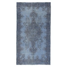 Blue Overdyed Vintage Turkish Area Rug. Hand-Knotted Wool Carpet for Modern Interiors