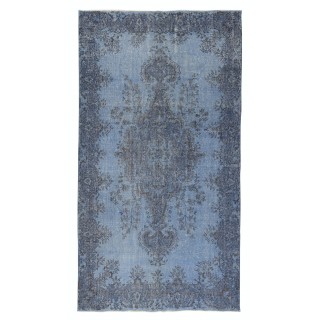 Blue Overdyed Vintage Turkish Area Rug. Hand-Knotted Wool Carpet for Modern Interiors