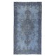 Blue Overdyed Vintage Turkish Area Rug. Hand-Knotted Wool Carpet for Modern Interiors