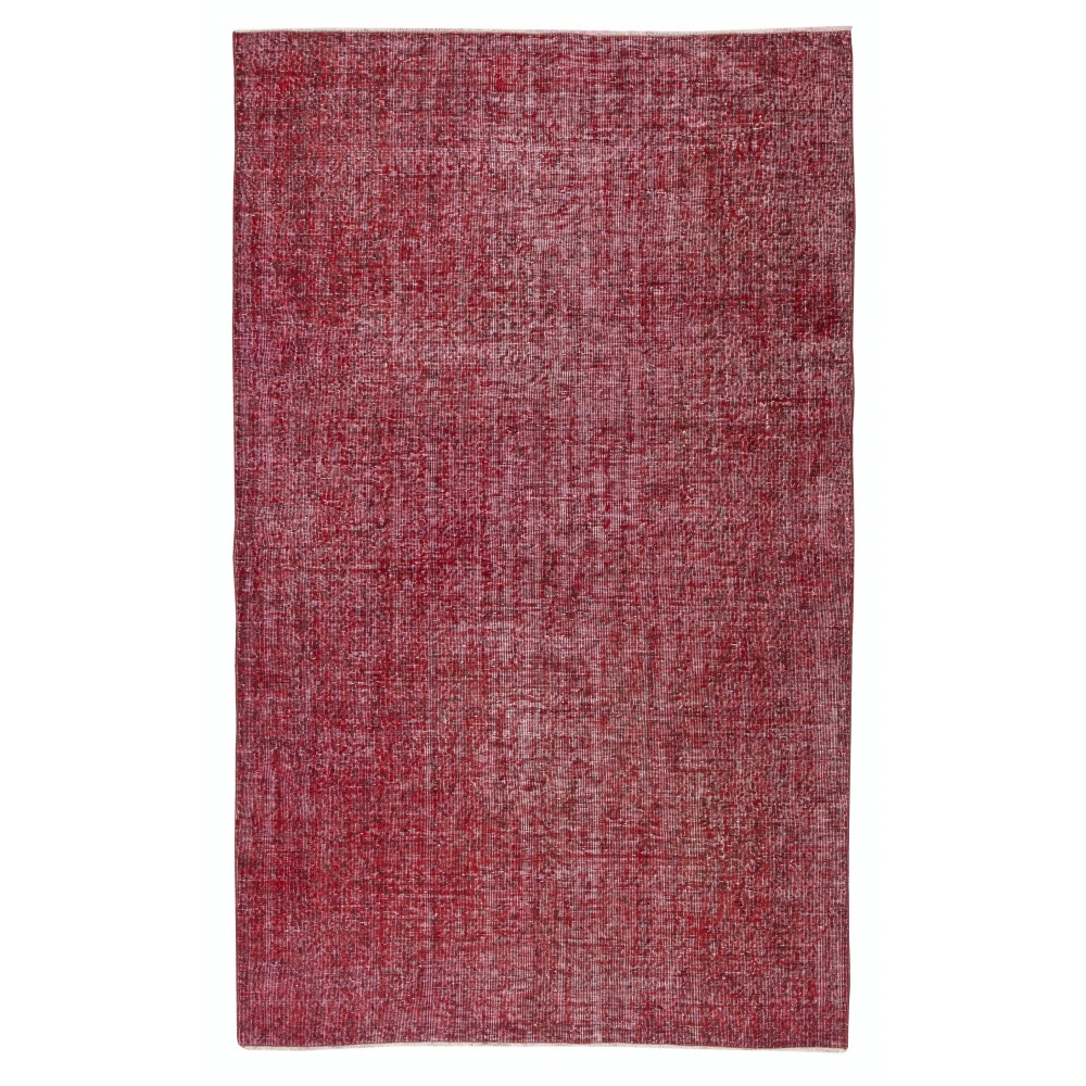 Vintage Wool Area Rug Overdyed in Red for Contemporary Interiors. Hand-knotted in Turkey Vintage Wool Area Rug Overdyed in Red for Contemporary Interiors. Hand-knotted in Turkey